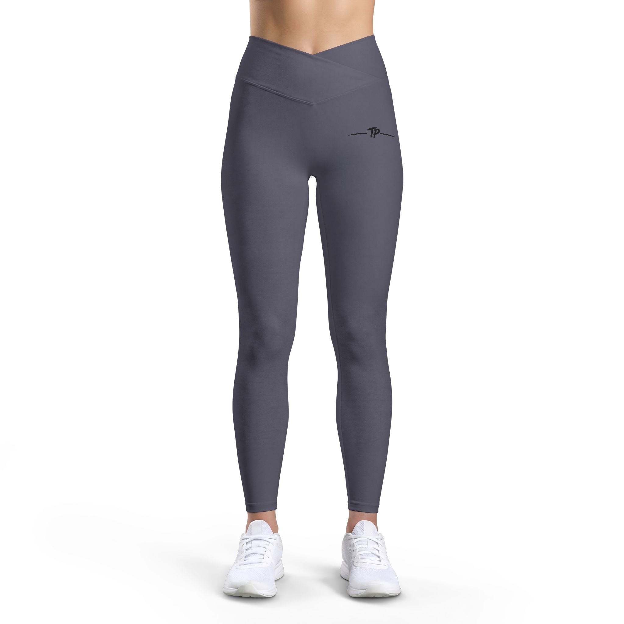 Women’s Luxe Leggings — Sleek V‑Waist Activewear with Minimal Side Script